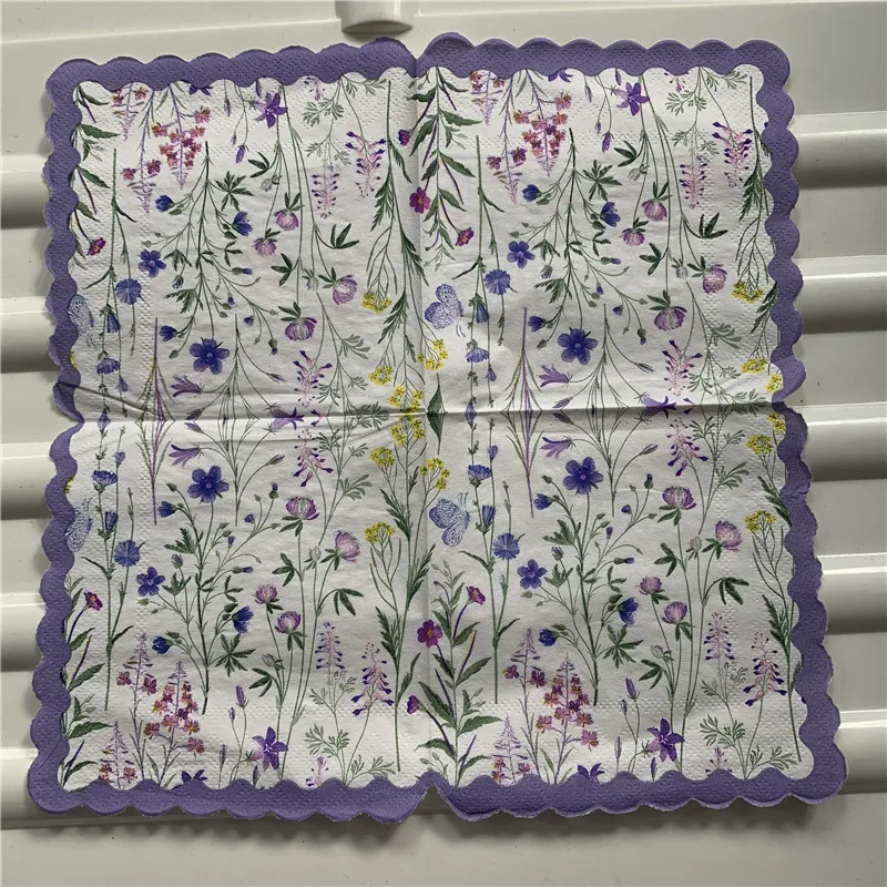 25cm smaller paper napkin tissue blue purple flower bee handkerchief oil craft decoupage girl boy kid birthday party serviettes