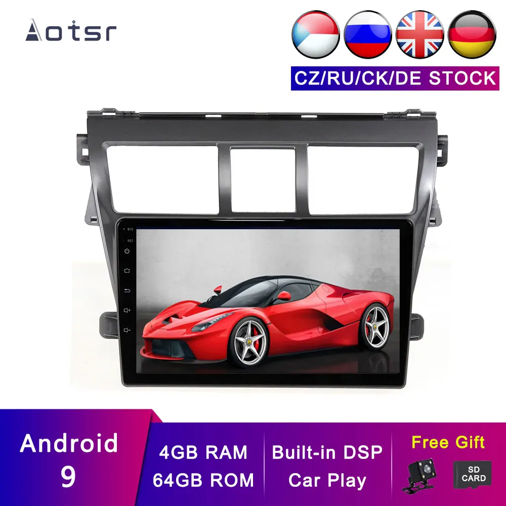 AOTSR Android 9 Car Navigation For Toyota VIOS 2007-2012 For Yaris Sedan 2006-2012 For Belta 2005-2008 Car GPS Tracker 4G + 64G