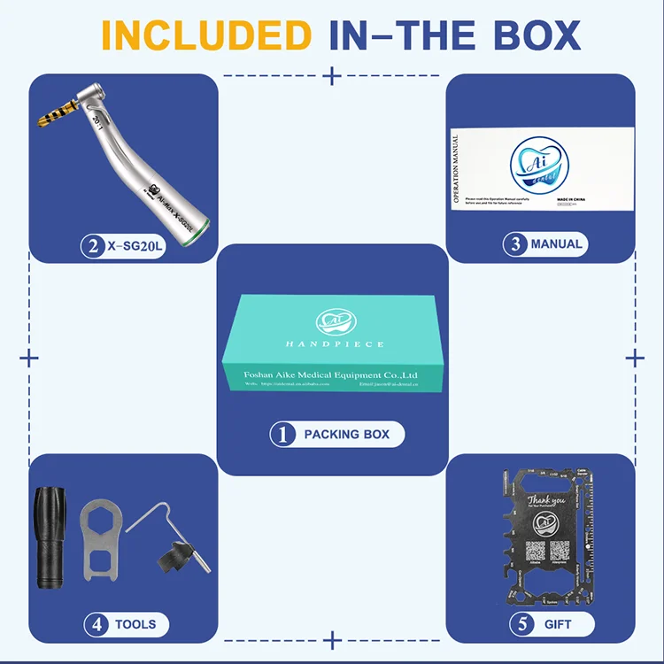 AI-X-SG20L Dental Implant Low Speed Contra Angle 20:1 Outer Water Spray Handpiece Supply for CA Burs