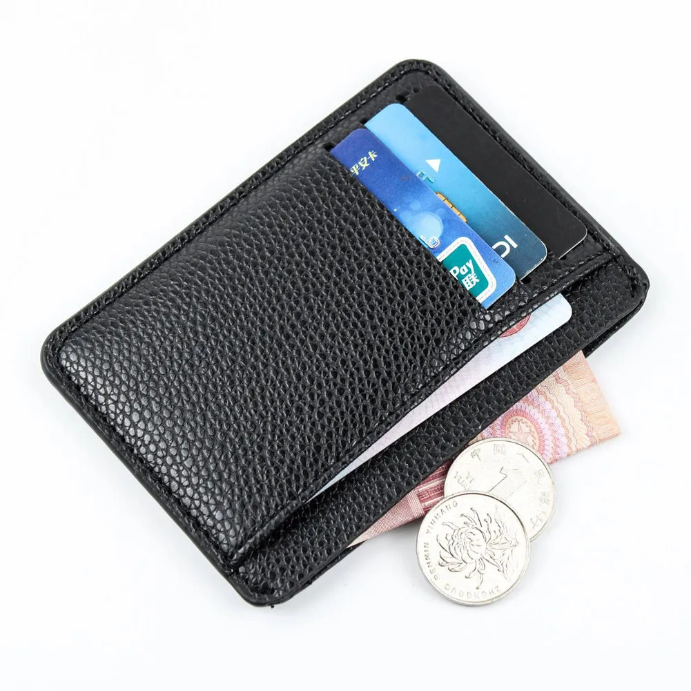 Fashion Men Card Holder Durable PU Leather 6 Cards Slot Ultra-thin Lichee Pattern Wallet 8.3x11.8x0.5CM Card Holders Cover