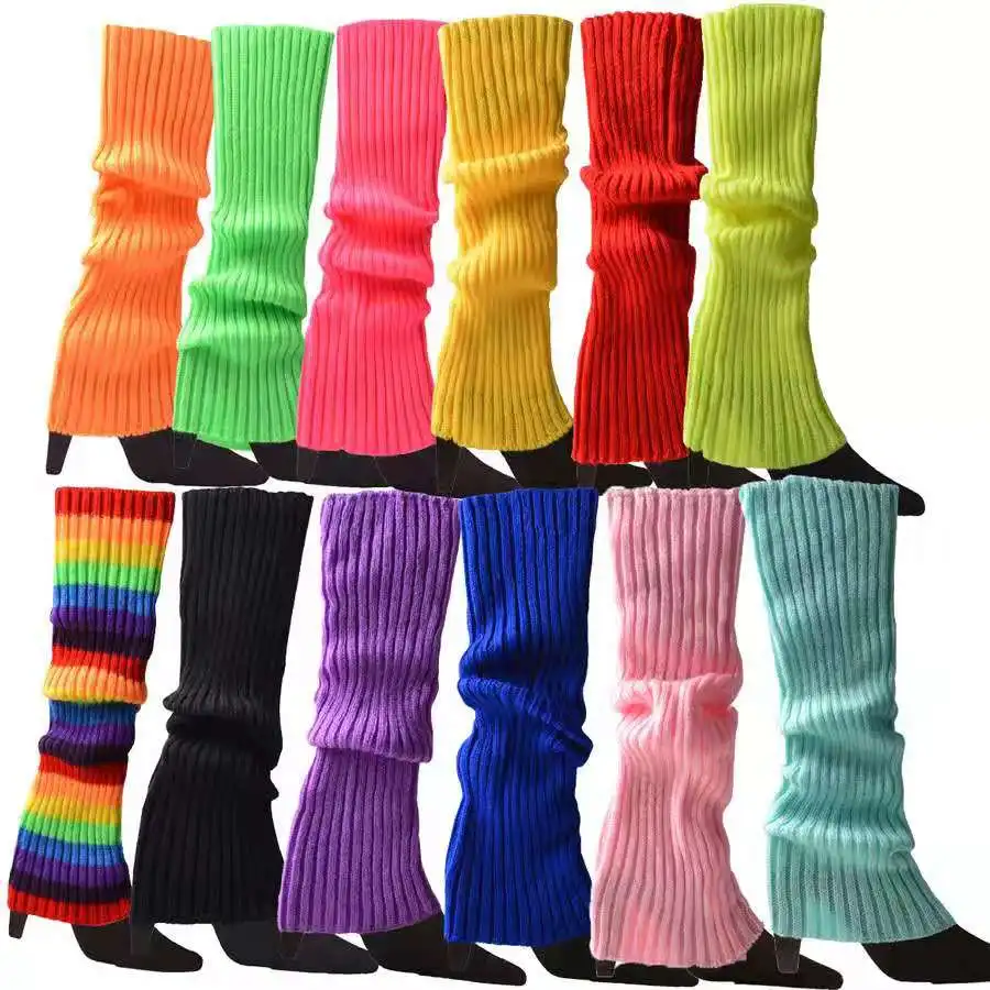 Women's Leg Warmer Multicolor Wool Knitting Foot Warming Cover Halloween Party Accessories Lady Stylish Elastic Long Tube Sock