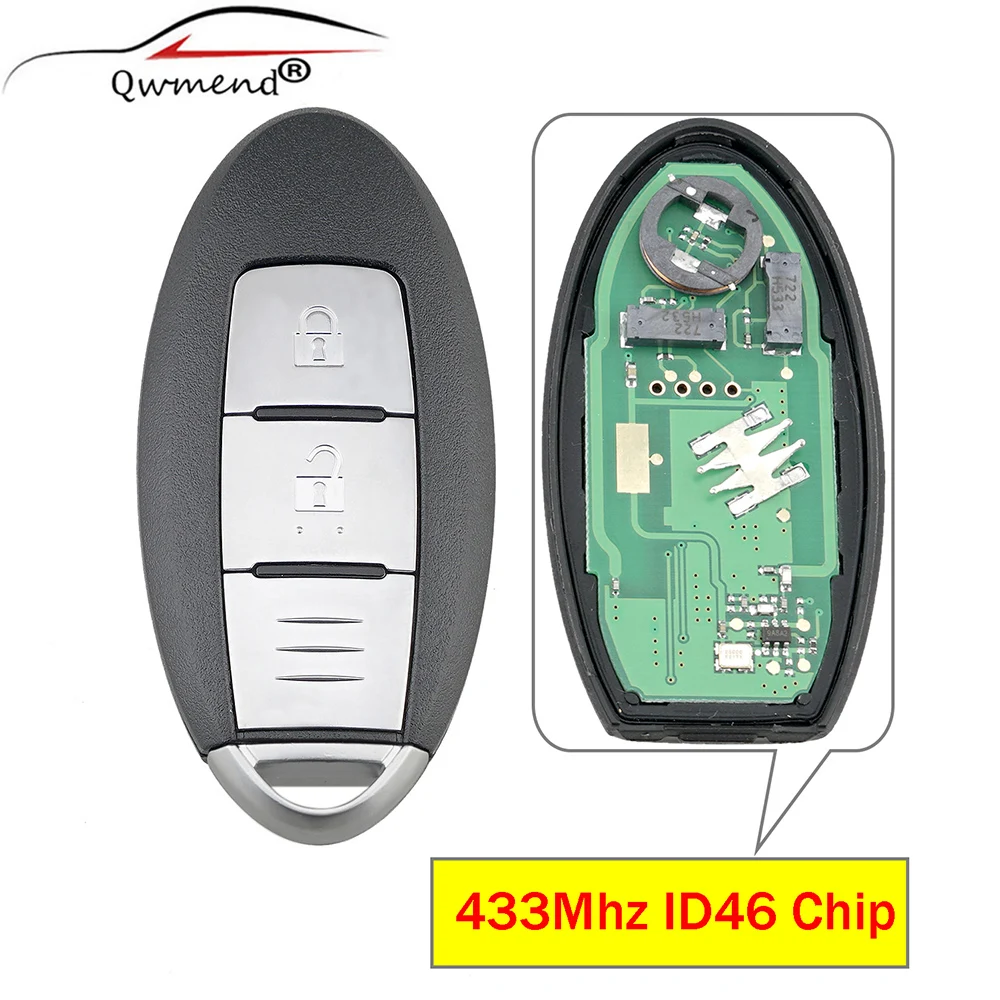 QWMEND 2Buttons Smart Remote Control Car Key for Nissan Micra K13/ Juke F15/ Note E12/ Leaf  ID46 Chip TWB1G662