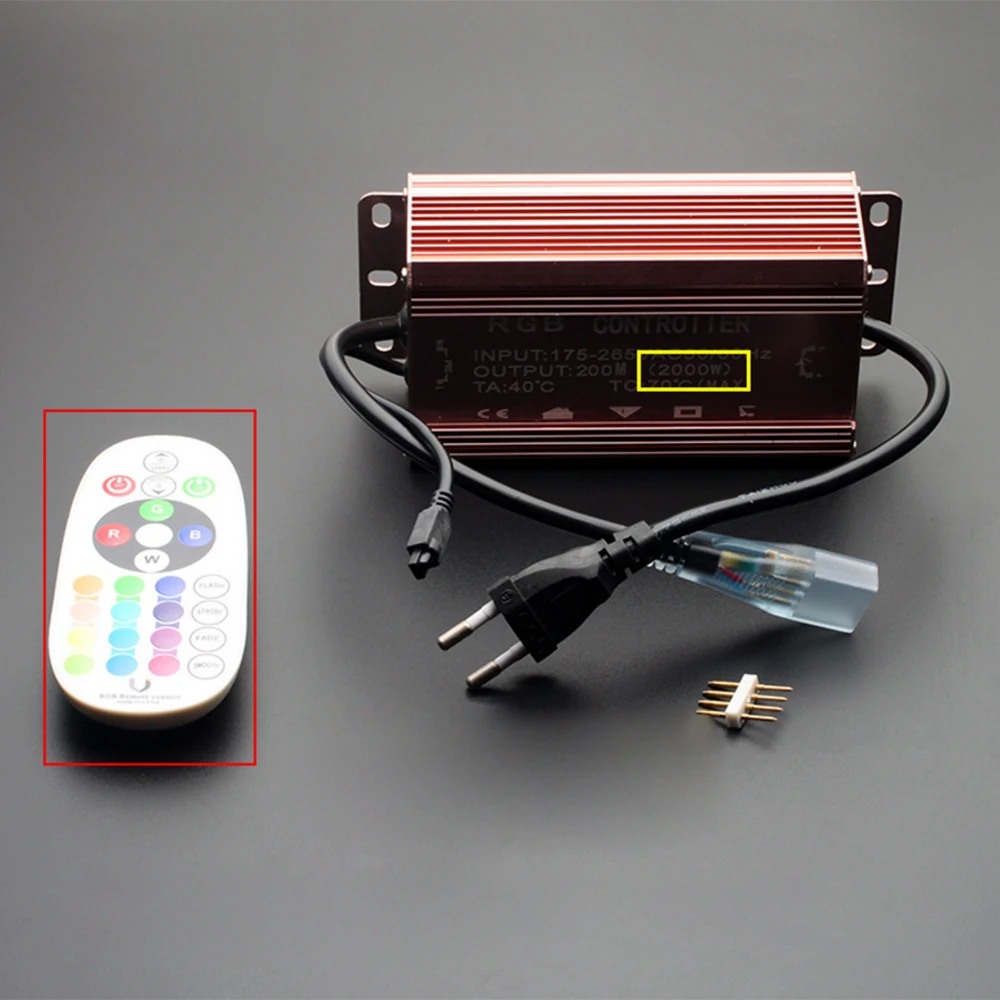 1Set AC220V 24Key IR 1500W/2000W 10mm RGB Waterproof Controller for LED Strip or Neon Light EU Plug Can Drive 100M