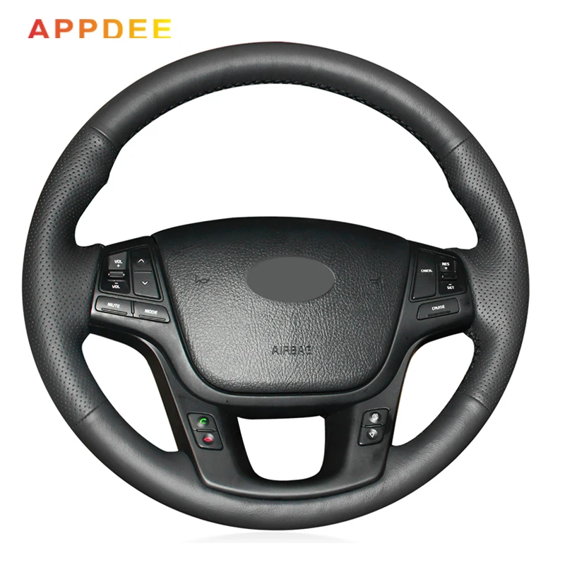 Hand-stitched Black Leather Steering Wheel Cover for Kia Sorento 2009 2010 211 2012 2013 2014