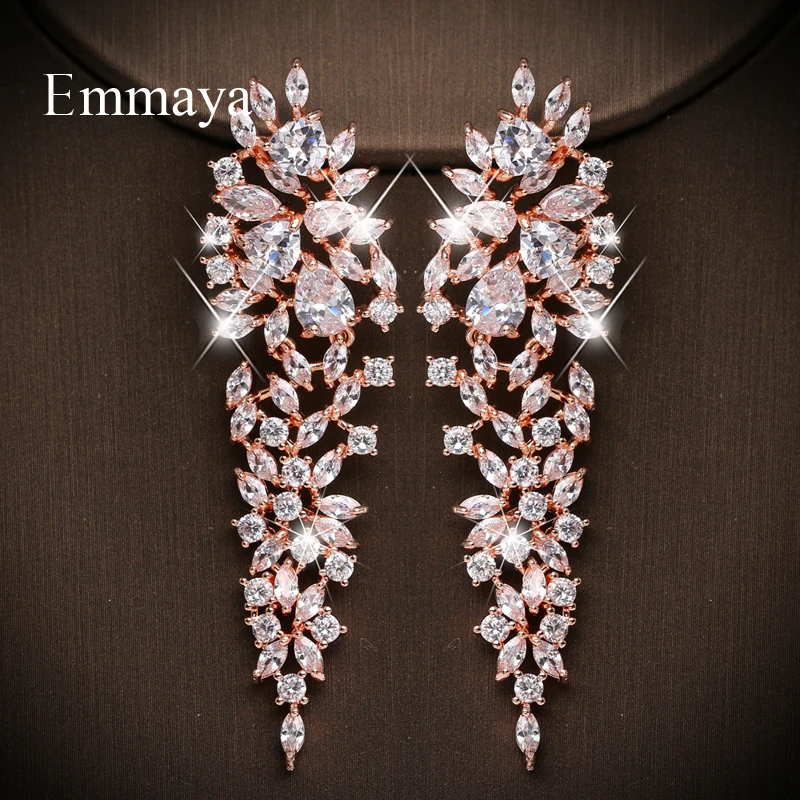 Emmaya New Fashion Charming Leaves Shape Elegant Zirconia Earring For Women And Girls Popular Ornament Wedding Party Dress-Up