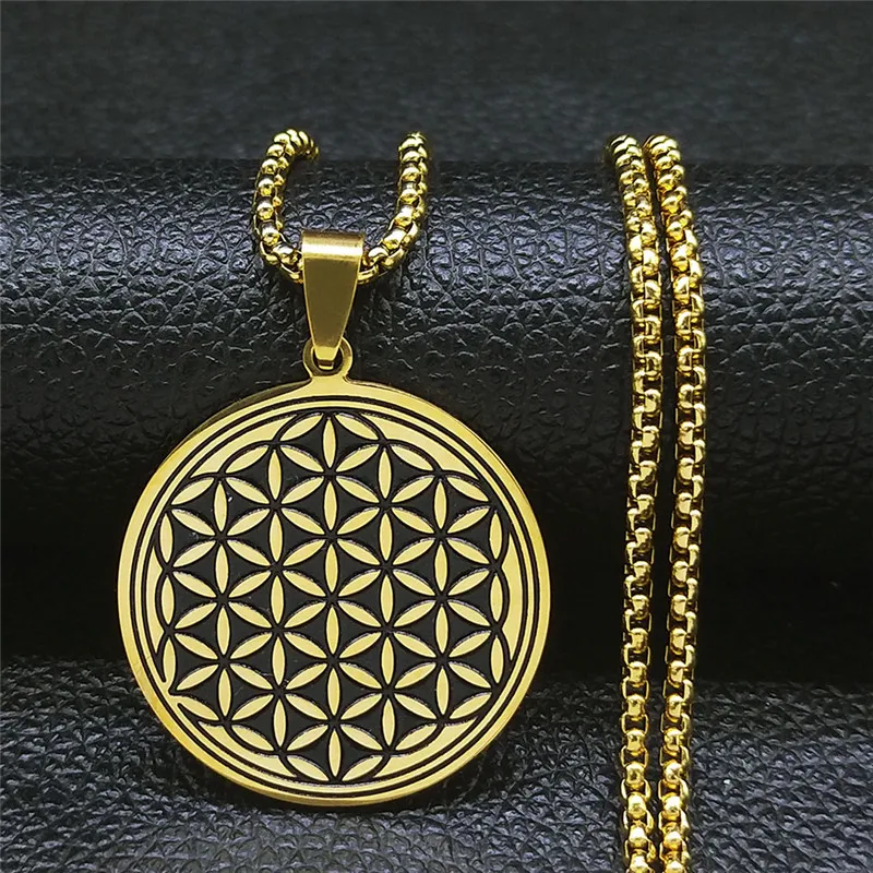 Colgante de acero inoxidable con forma de flor de la vida para hombre y mujer, joyería antigua egipcia, Geometría Sagrada, flor de vie N734S02