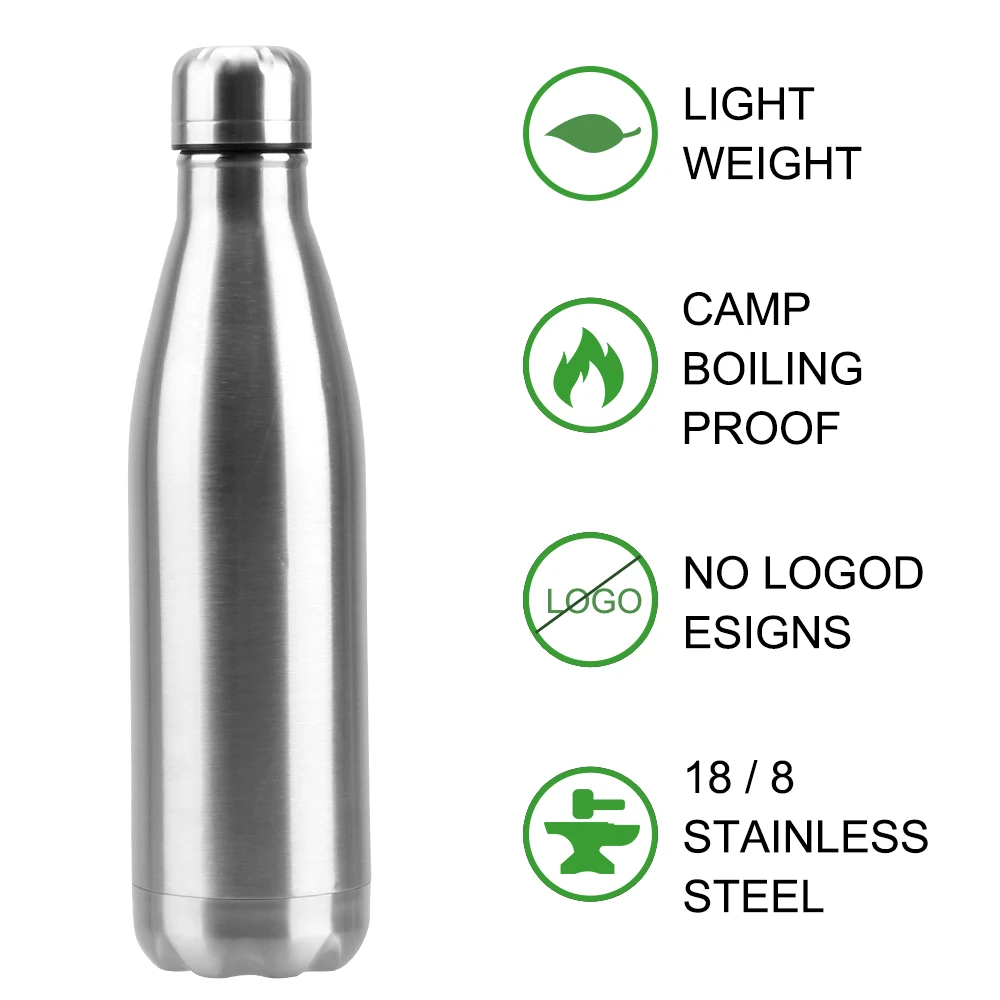 Single Wall Water Bottle 350ML 500ML 750ML 1000ML Stainless Steel Vacuum Flask Water Kettle Cola Drink Bottle For Travel Sports