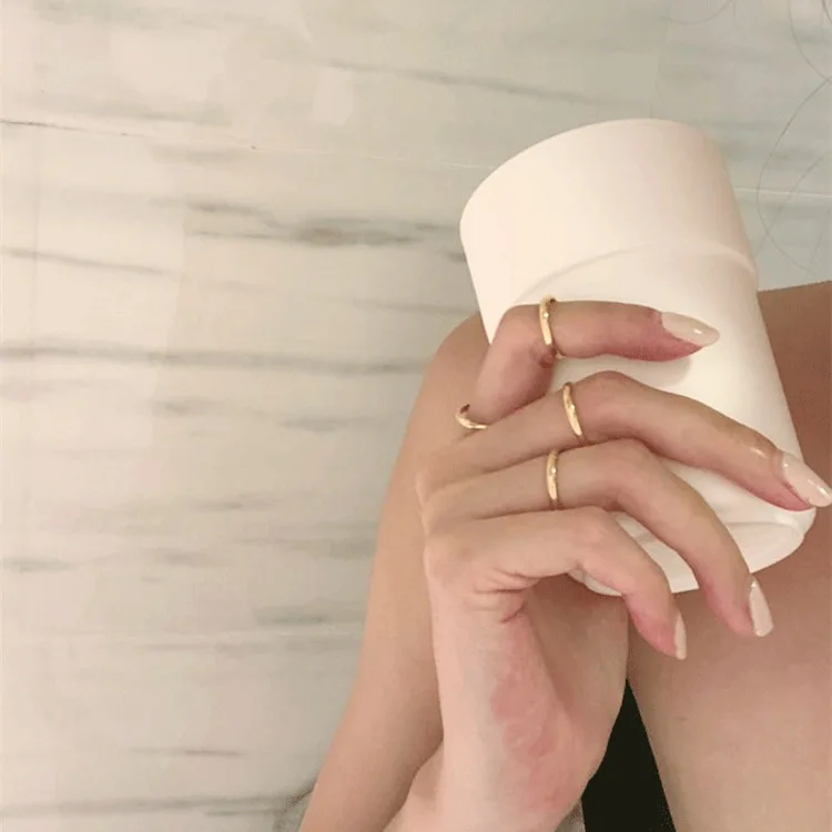 YUN RUO Titanium Steel 18K Gold Plated Joint Thin Woman Plain Ring Folded With Index Finger Pinky Tail Ring Jewelry Wholesale
