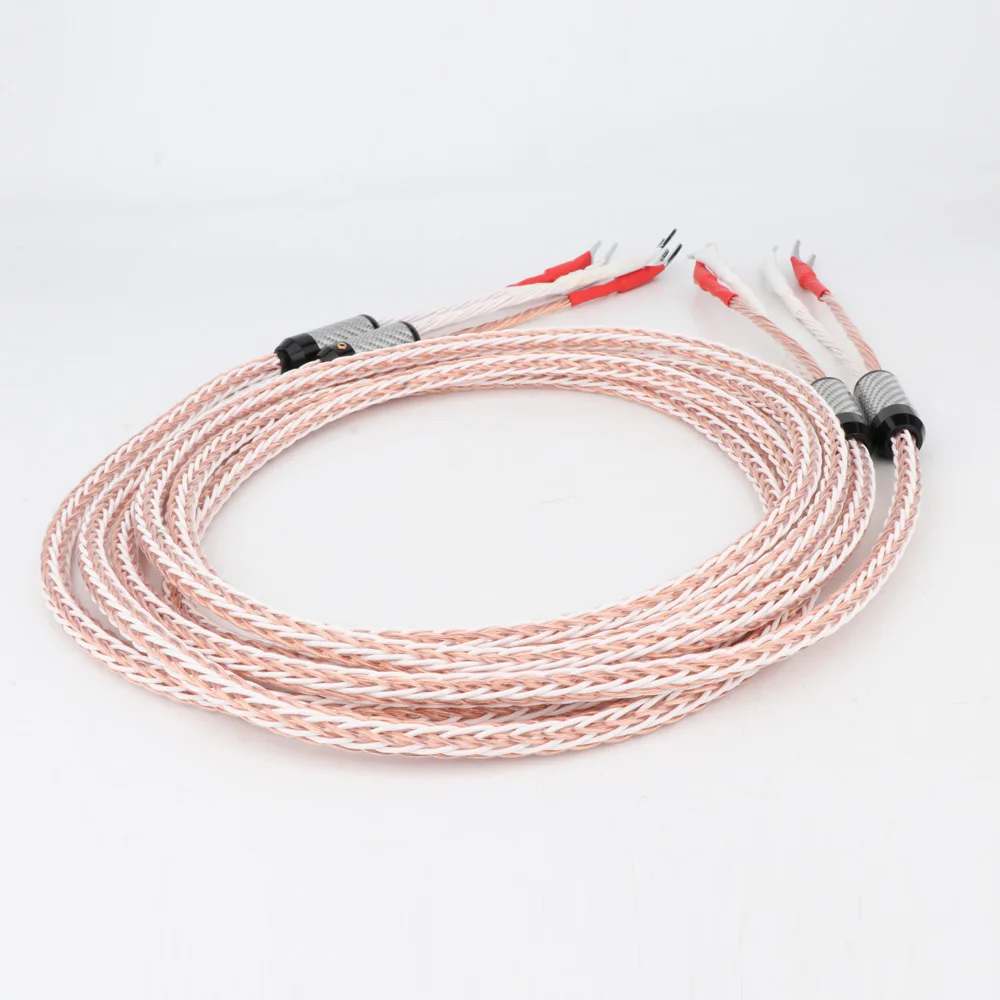 페어 HIFI 8TC OCC 구리 스피커 케이블 Hifi 오디오 오디오파일 스피커 케이블(로듐 도금 Y 스페이드 커넥터 포함)