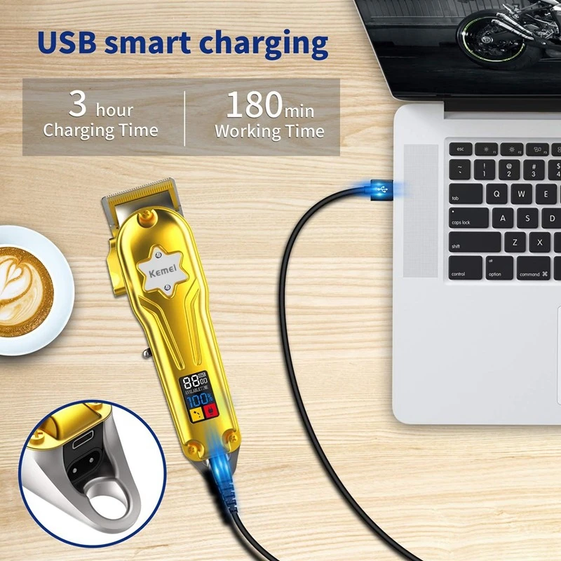 مجموعة أدوات Kemei Combo الأصلية ماكينة قص الشعر المعدنية الكاملة ماكينة قص اللحية الاحترافية للحلاقة القابلة لإعادة الشحن