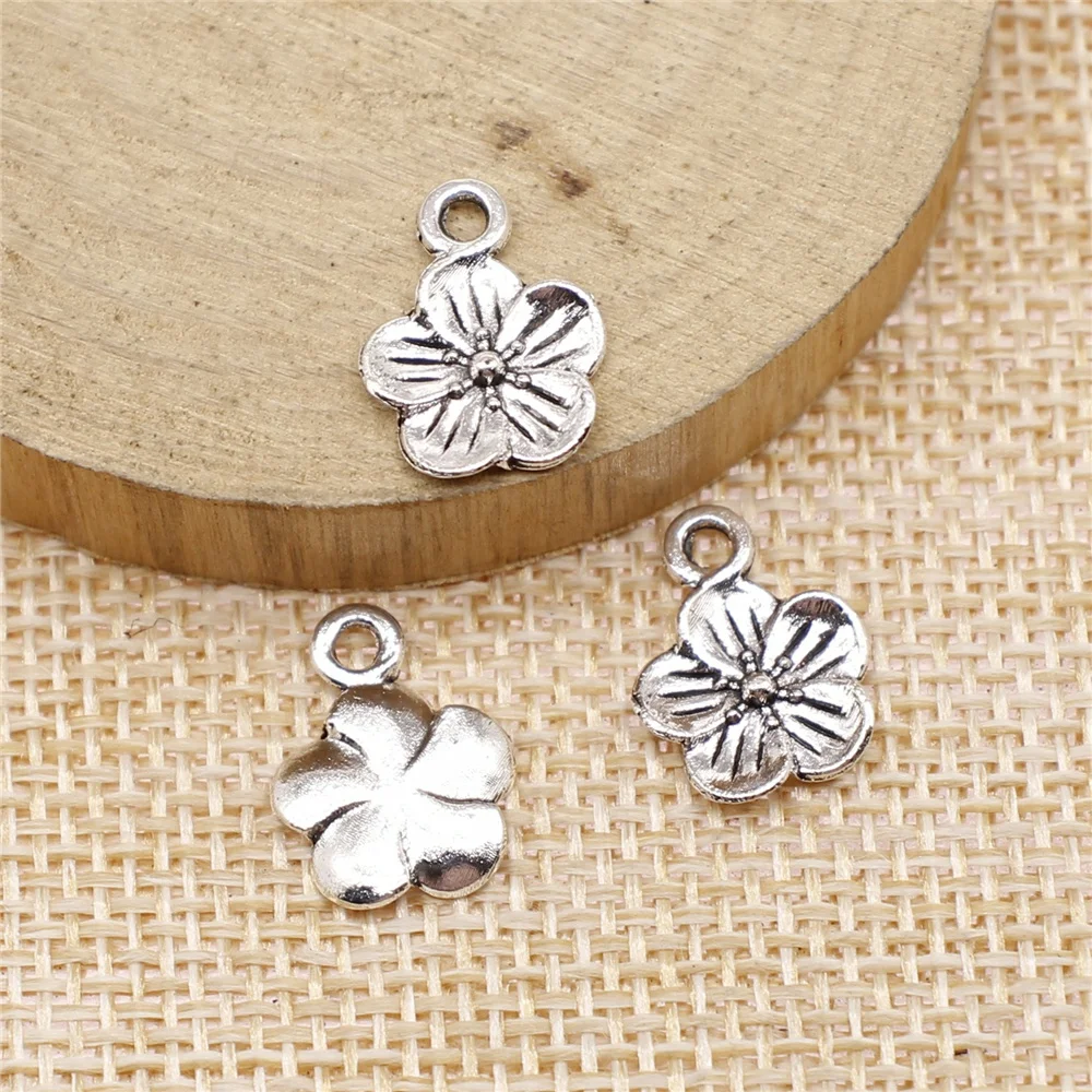 

free shipping 130pcs 11x15mm antique silver flower charms diy retro jewelry fit Earring keychain hair card pendant accessories