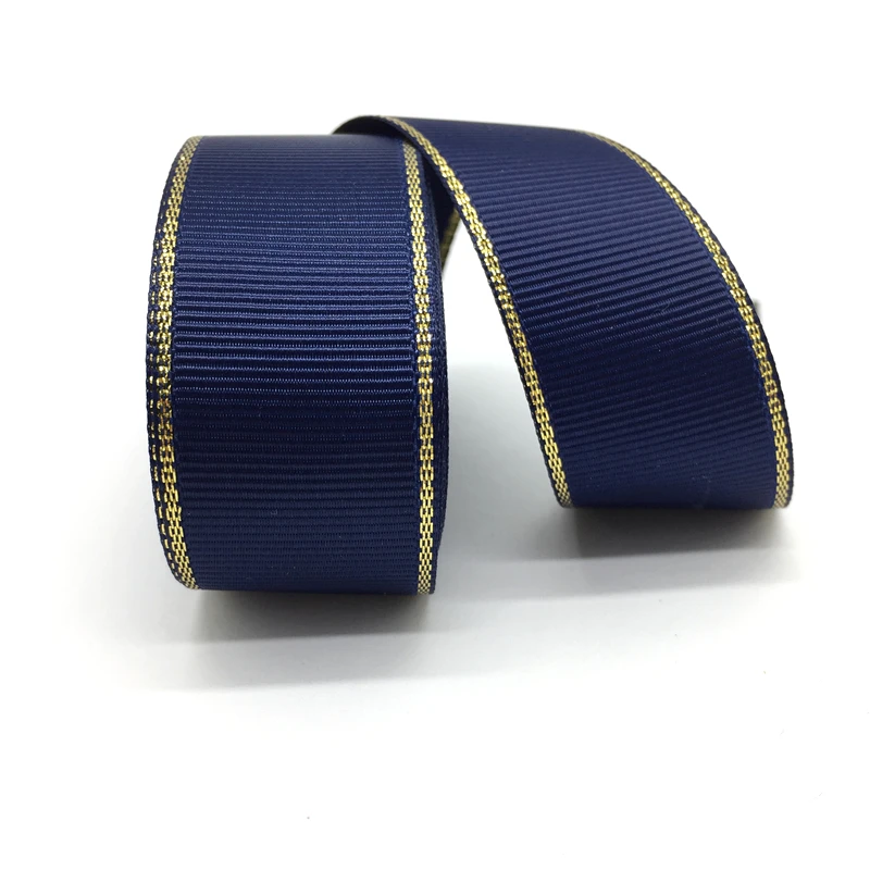 5 Yards 25mm Ribbon Wedding Decoration Gold Metallic Edge Grosgrain Gift Wrapping Hair Bows DIY Christmas
