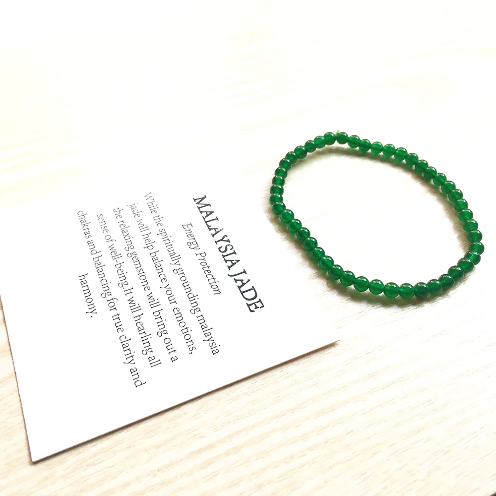 Ruberthen Natural Malaysia Jade Bracelet 4 mm Stone Beads Bracelet Mini Gemstone Energy Bracelet