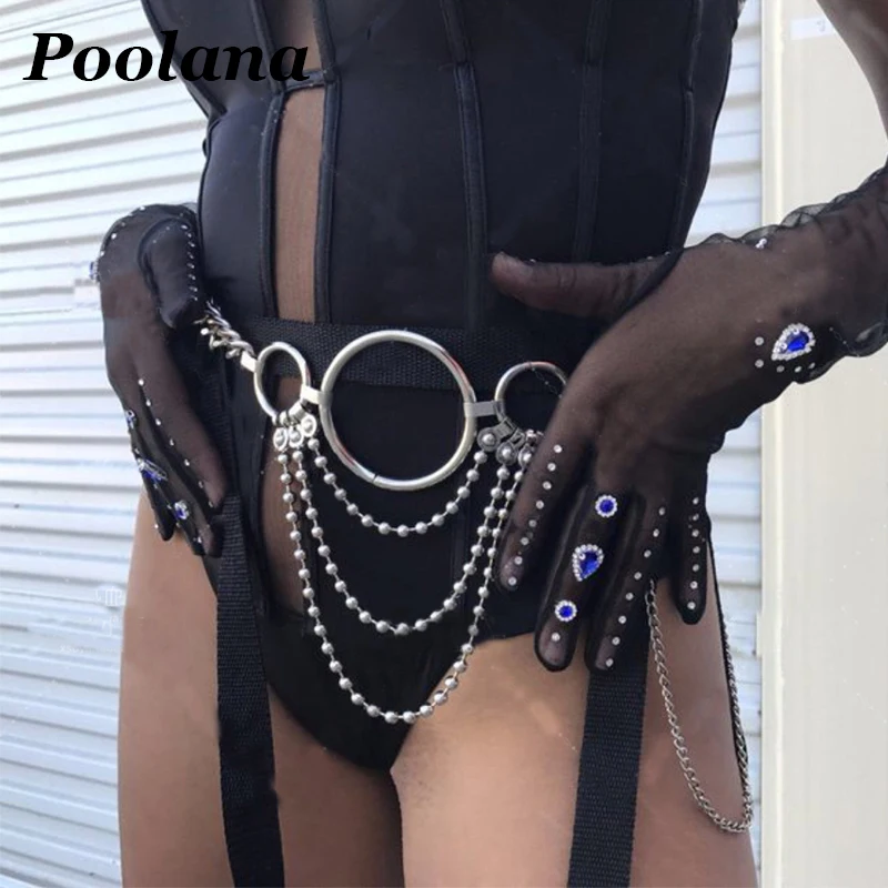 Punk Gothic Women Chain Link Waist Belts Stainless Steel Ball Bead Chains Metal Links