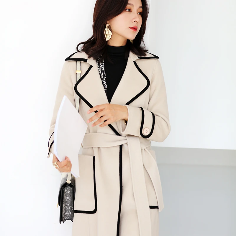 100% Wool Coat Women Autumn Winter Belt Clothes Elegant Long Woolen Coat Female Fashion Ladies Jacket Spring Overcoat 895