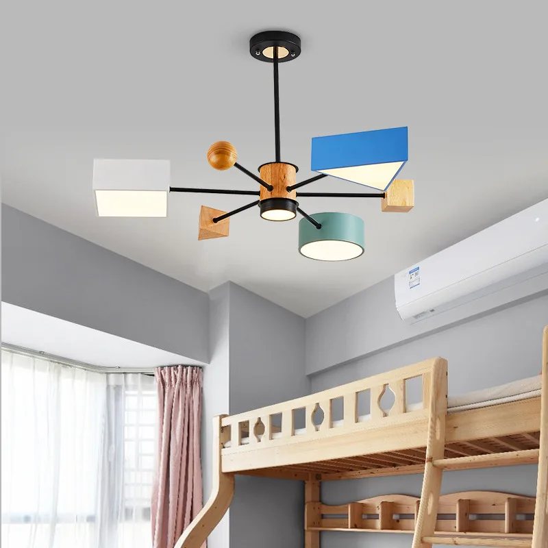 lustre nordico de led luminaria com pingente de luz criativa para quarto infantil de madeira para meninos e meninas para estudo 01