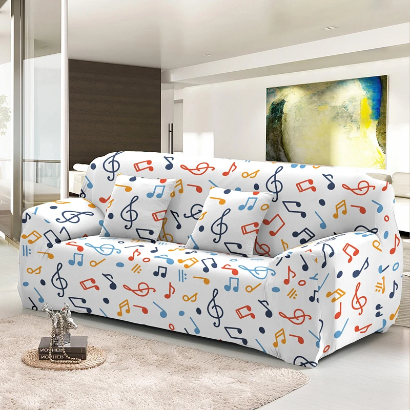 Musical Note 1/2/3/4 Seats Stretch Sofa Cover For Living Room Elastic Corner Cute Slipcover All-Inclusive Couch Covers