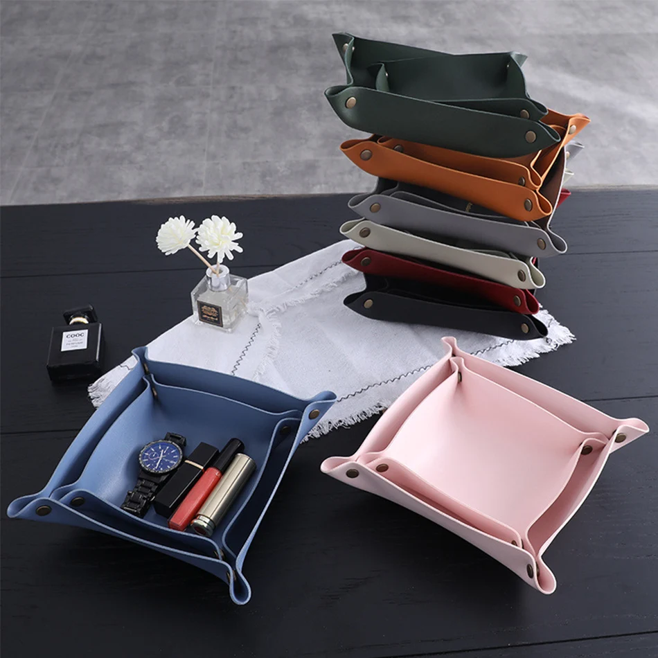 Trays Leather Personalized Desk Organizer Desktop Storage Box for Jewlery Key Cosmetics Glasses Headphone Wallet Office Home Use