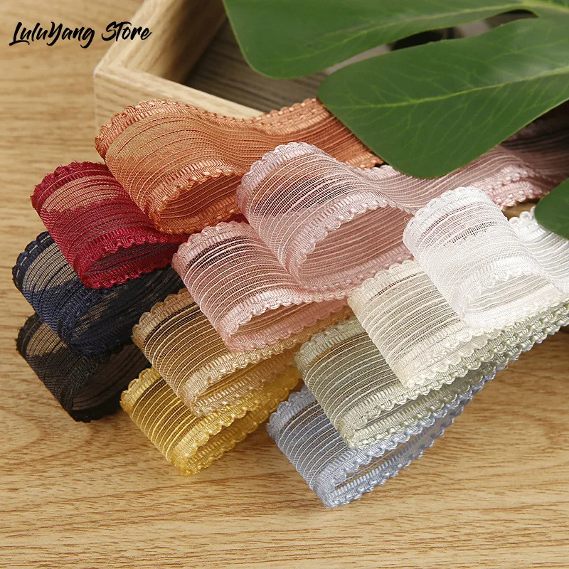 Stripe Organza Satin Ribbon, Picot Sheer Lace Tulle Girls Hair Bow Handmade DIY Crafts Accessories Material Wholesale 100Yards