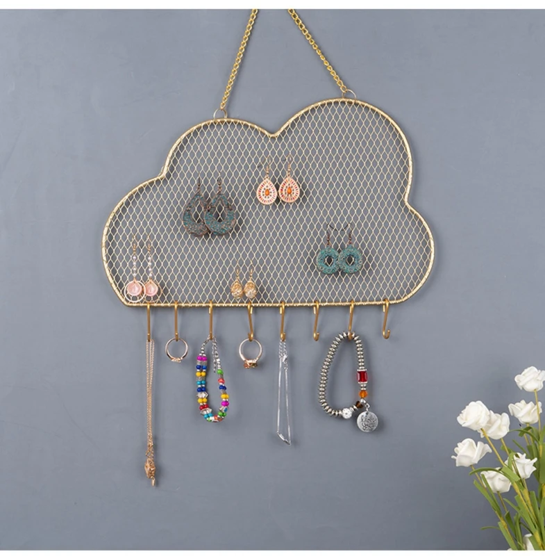 Earring Organizer Wall Mount Holder for Necklace Bracelet Earring Jewelry Storage Rack Display Decoration with Hooks