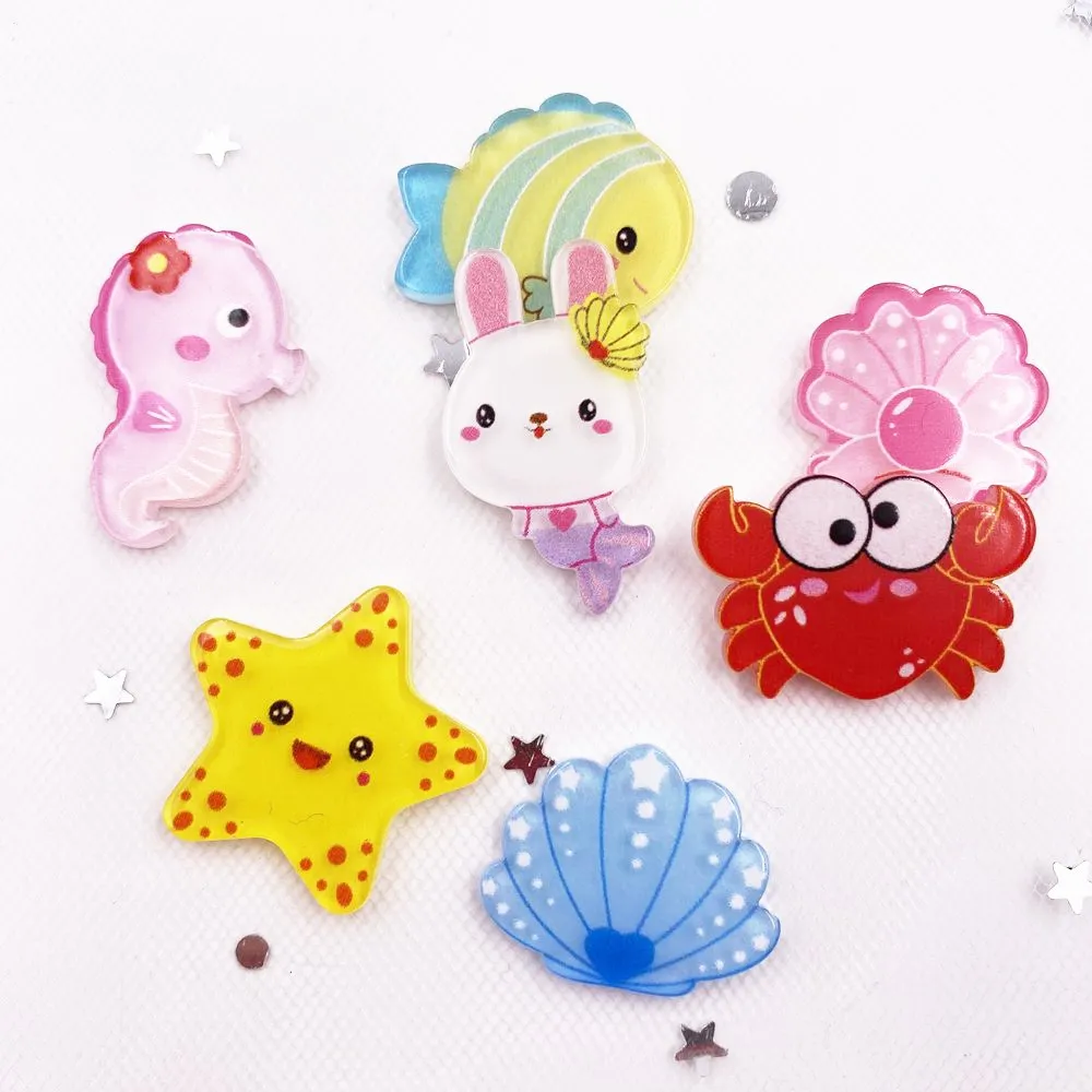 Colorful Mix Seahorse, Star, Fish, Crab, Shell Flatback Acrylic Sheet Miniature Pattern Applique DIY Scrapbook Home Decor Craft