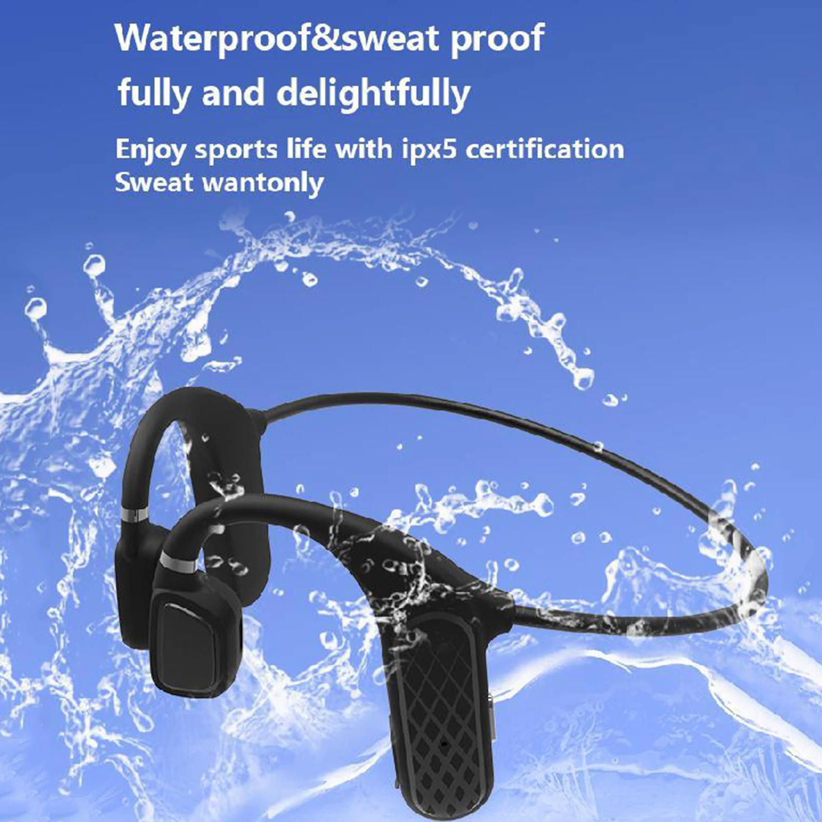 IPX5 Waterproof Music Player Bluetooth Wireless Earphones Neck Hook Bone Conduction Headset for Sports Swimming Diving