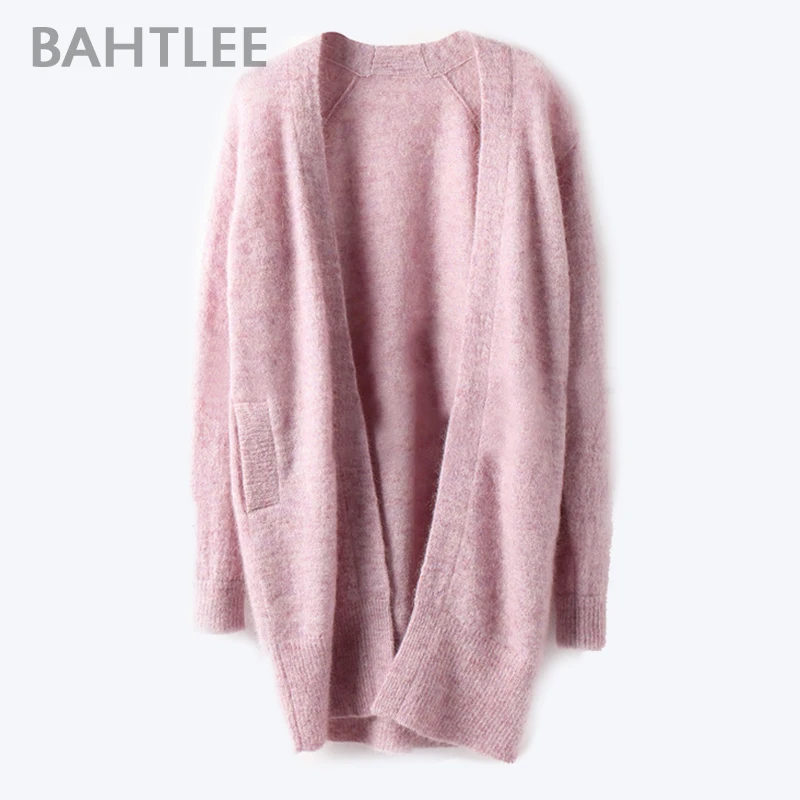 BAHTLEE-Women\'s Mohair Cardigan Sweater, Wool Knitted Jumper, Loose Coat, V-Neck, Long Sleeves, 6 Colors, Autumn