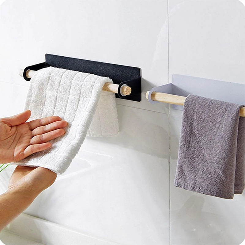 Bathroom Wooden Towel Hanger Rack Kitchen Cling Film Rag Paper Holder Bar Cabinet Rag Hanging Holder Shelf Toilet Paper Holder