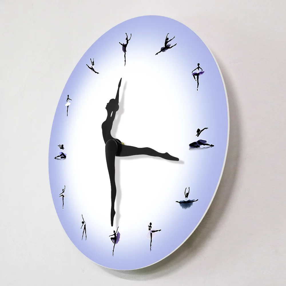 Purple Ballerina Wall Clock With Dancing Clock Hands Modern Minimalist Sleek Girl Room Bedroom Silent Non Ticking  Wall Clock