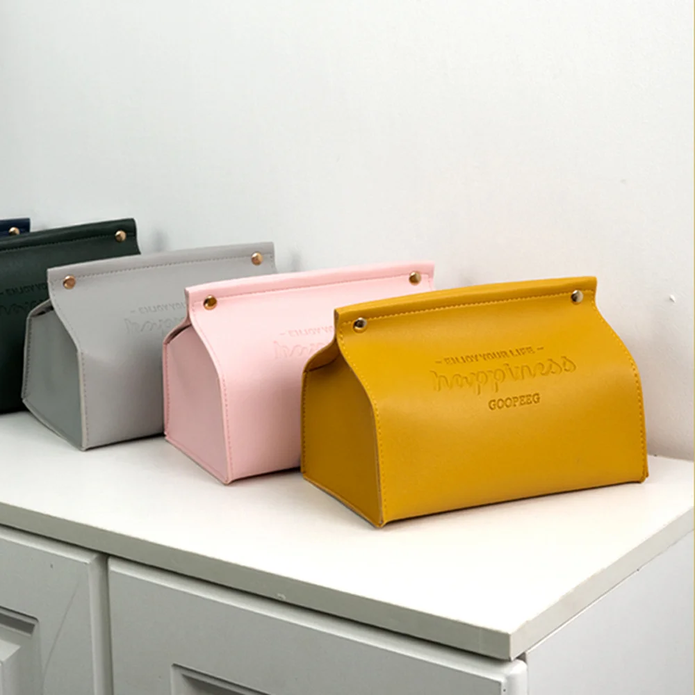 

Flat Mouth PU Leather Tissue Bag Light Luxury Car Paper Towel Box Kitchen Table Napkin Case Sundries Storage Bags