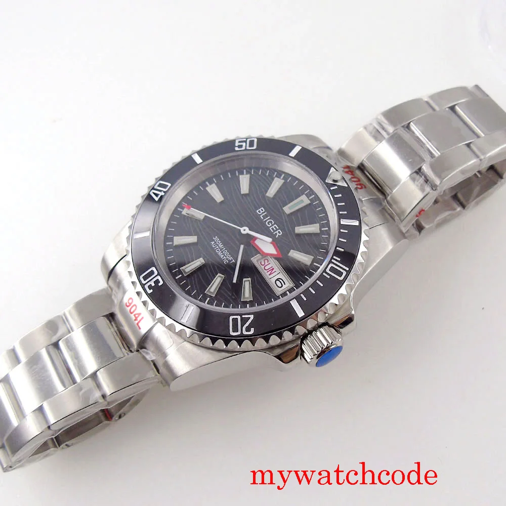 Bliger 40mm czarny szary zielony tarcza NH36 szafirowe szkło zielony Luminous 5ATM automatyczny zegarek mechaniczny stalowy pasek ceramiczna ramka szkiełka zegarka
