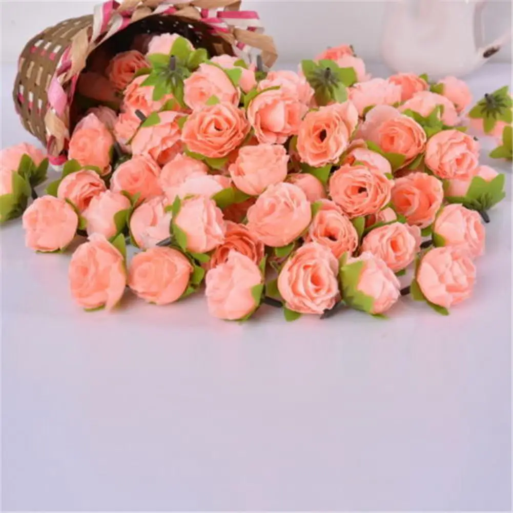 50PCS Simulation Rose Artificial Flower Head Handwork DIY Little Bud Wedding Decorated Wall Flower Arrangement Home Decoration