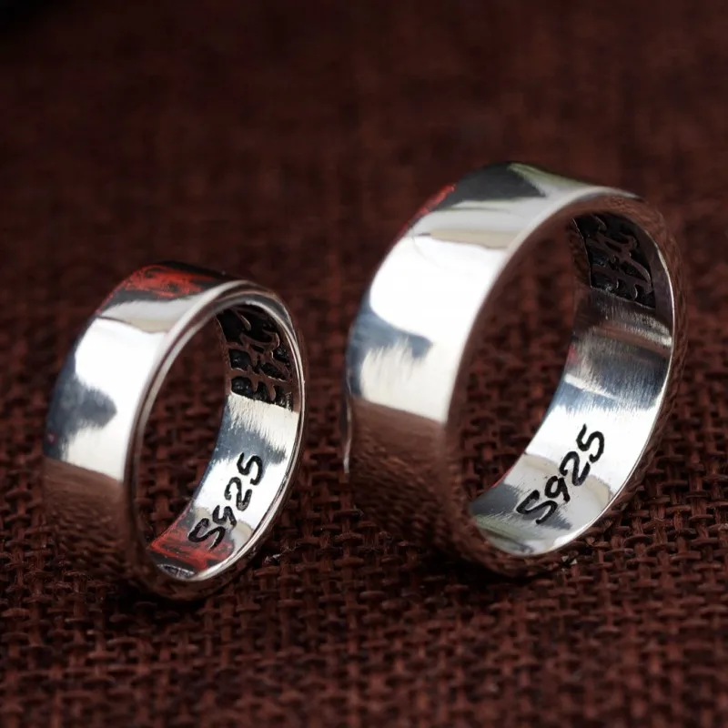 BOCAI New Real S925 Silver 2022 Trendy Men and Women Couple Ring Retro Light Plain Noodles Hold Your Hand and Grow Old Together