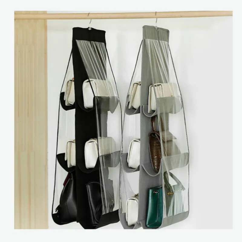 6 Pocket Foldable Hanging Bag 3 Layers Folding Shelf Bag Purse Handbag Organizer Door Sundry Pocket Hanger Storage Closet Hanger