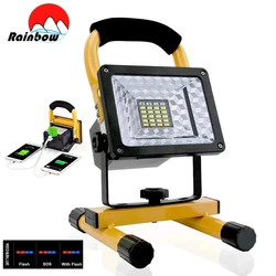 Foco portátil superbrillante para exteriores, reflector recargable, 100W, 24LED, 20000LM