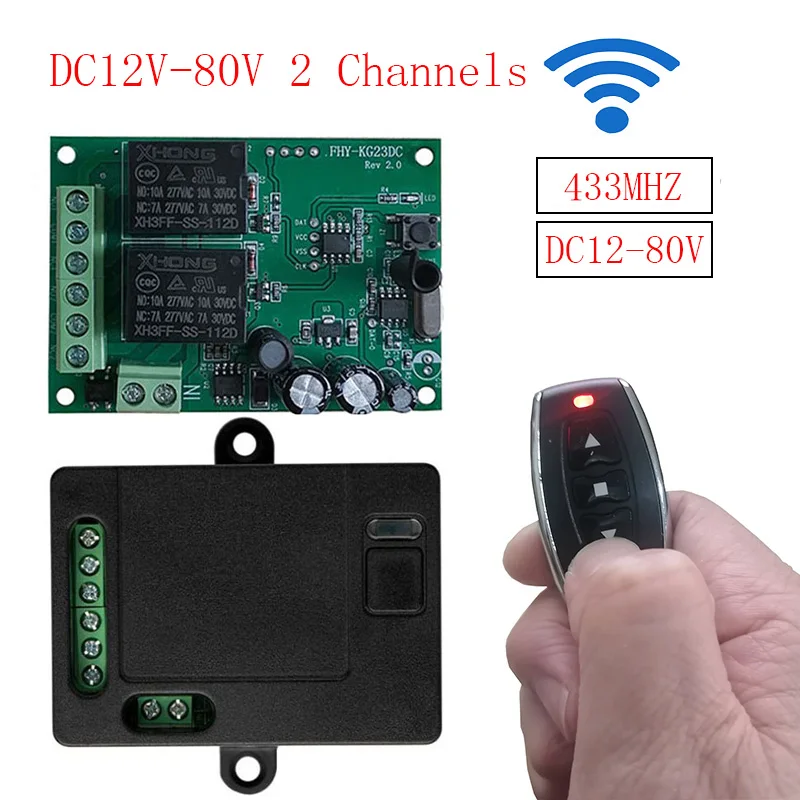 

433 Mhz Wireless Remote Control DC12V 24V 12V-80V 2CH Universal Rf Relay Receiver&Transmitter For Garage door Gate Motor Control