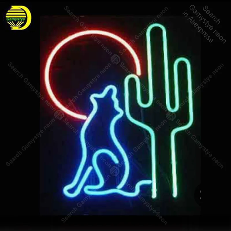 

NEON SIGN For the wolf Cactus Signboard REAL GLASS BEER BAR PUB display outdoor Light Signs 17*14" vintage neon signs Handcraft