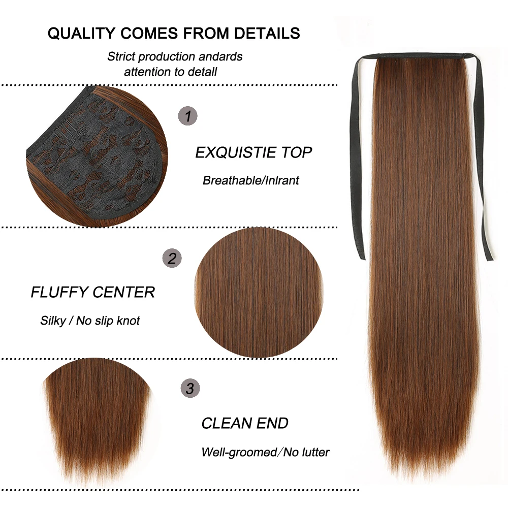 Long Silky Synthetic Straight Ponytails Heat Resistance Fiber for Woman Clip in Hair Extensions Pony Tail Hairpiece Ribbon