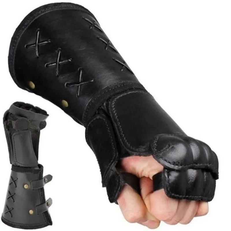 Steampunk Samurai Leather Bracer Armor Fingerless Mitten Elbow Cuff Medieval Armor Glove Gauntlet Archer Costume Props