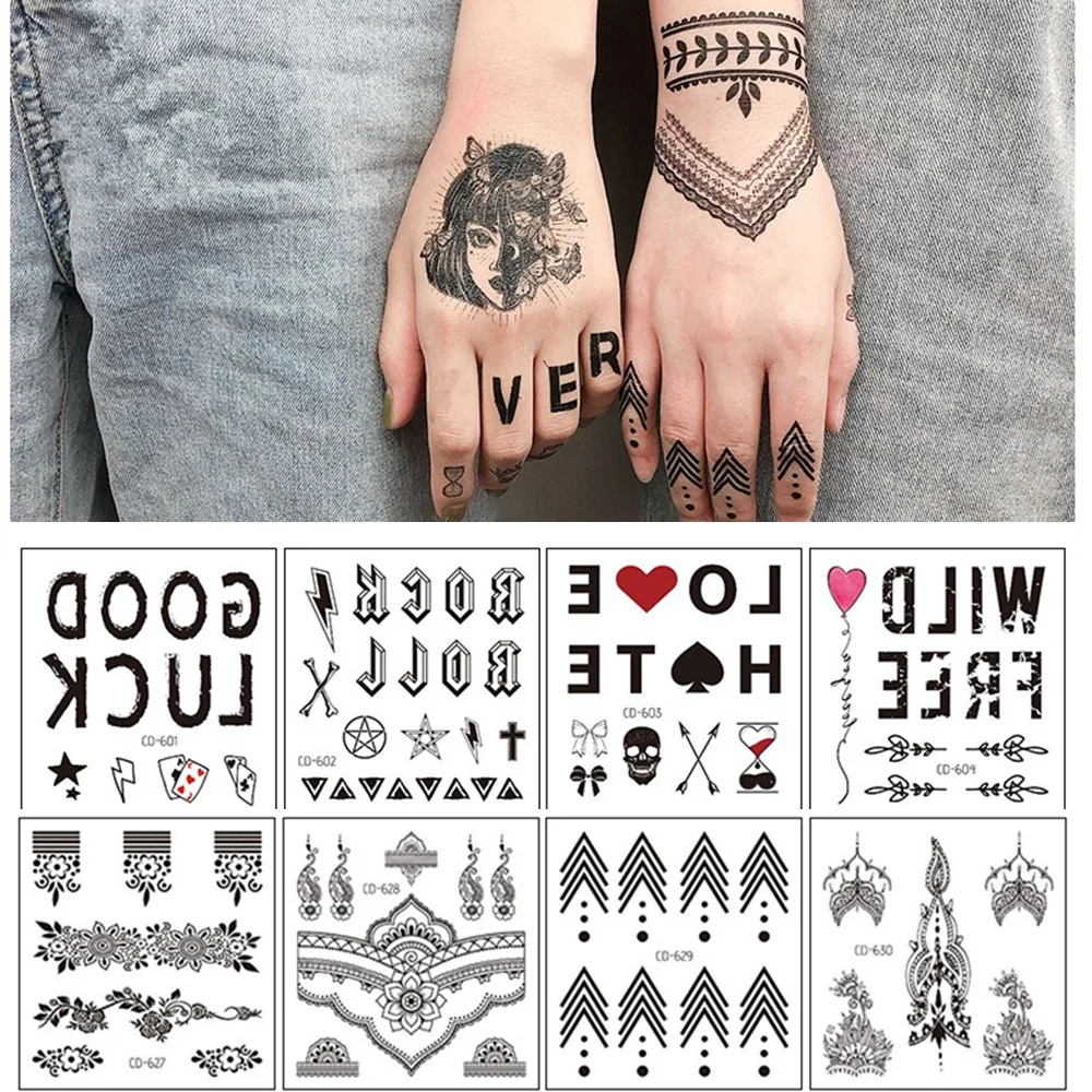 5Pcs/Set Waterproof Tattoo Sticker Mandala Totem Flower Black Fake Tatoo Hand Finger Water Transfer Body Small Art Temporary