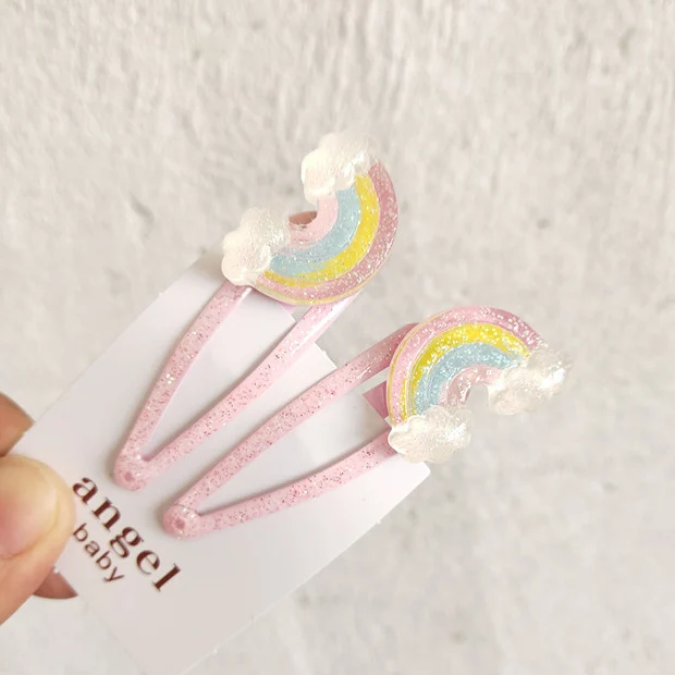 2PCS New Cartoon Cute Rainbow Shell BB Clips Girls Hair Accessories Kids Hairpins Children Headwear Baby Hair Clips Headdress