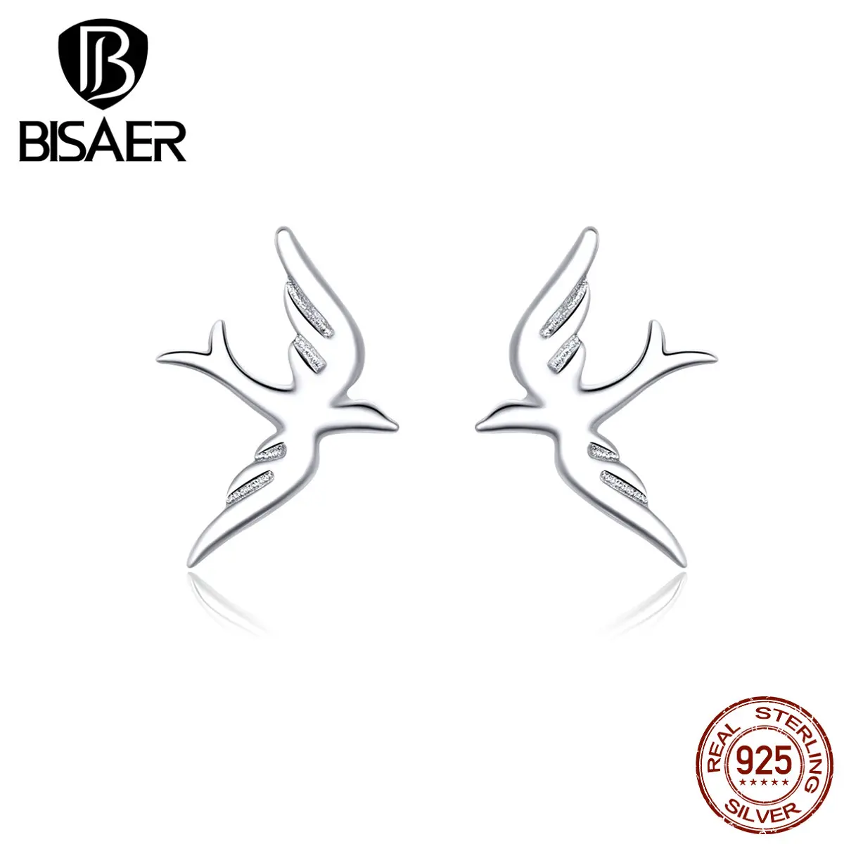 Bird Earrings BISAER 925 Sterling Silver Spring Swallow Greeting Hummingbirds Stud Earrings For Women Silver Jewelry EFE302