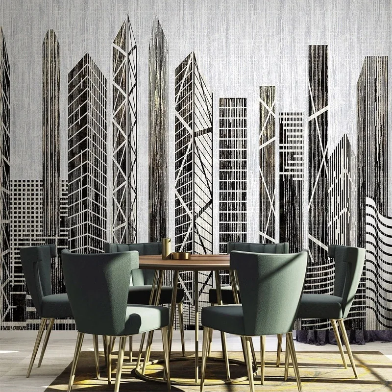 

Custom Photo Wallpaper Hand Painted Modern Minimalist Retro City Architectural Landscape 3D Wall Mural Living Room Bedroom Mural