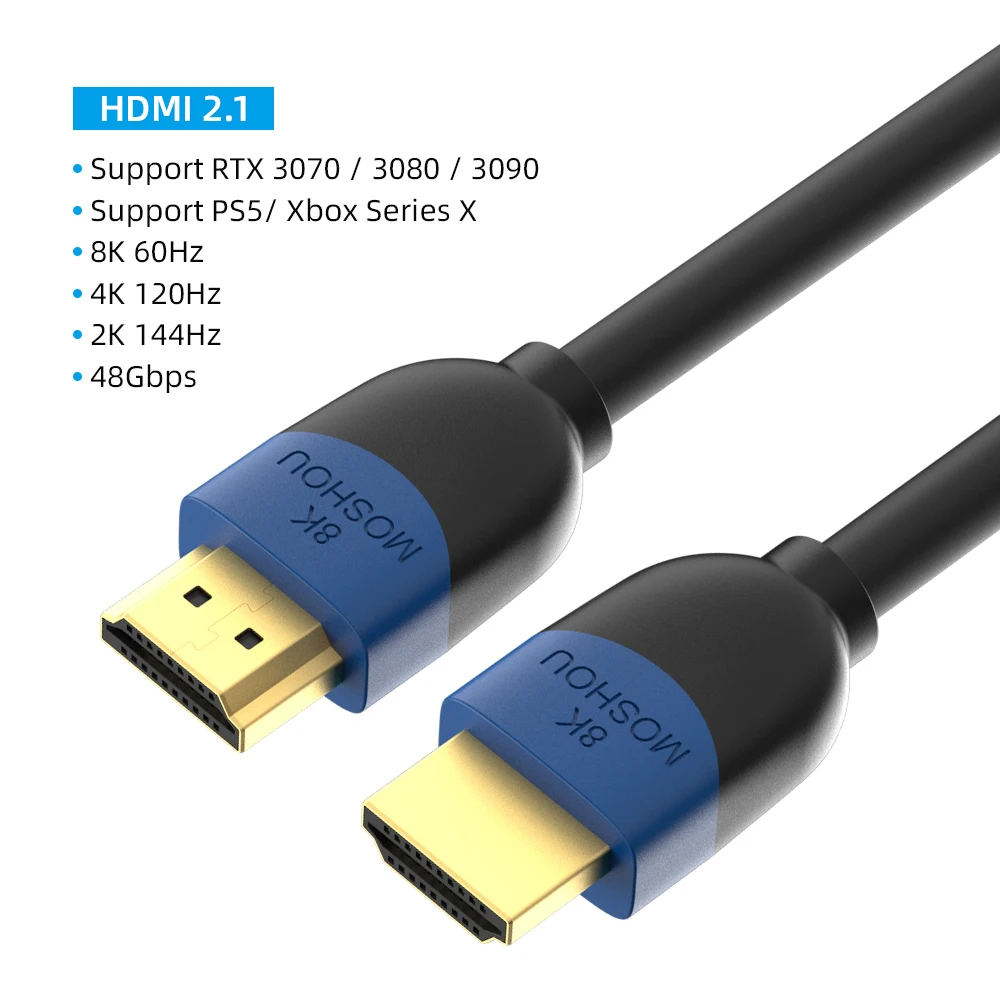 MOSHOU HDMI 2.1 Cable for PS5 RTX 3080 HDMI Cable 8K/60Hz 4K/120Hz 48Gbps HD Wire 8K for Xbox Series X RTX3070 Cabo