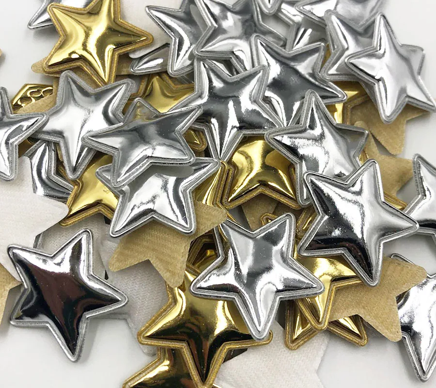 50Pcs  Star Gold/Sliver Padded Patches Appliqued DIY Craft Material Kids Headwear Hair Accessories A356