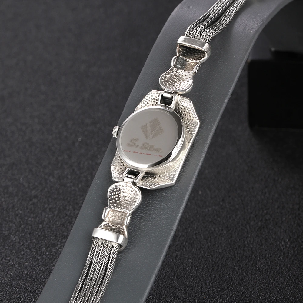 ZHJIASHUN Vintage 100% Silver 925 Watch For Women Retro 925 Sterling Silver Clock Female Bracelets Watch Jewelry