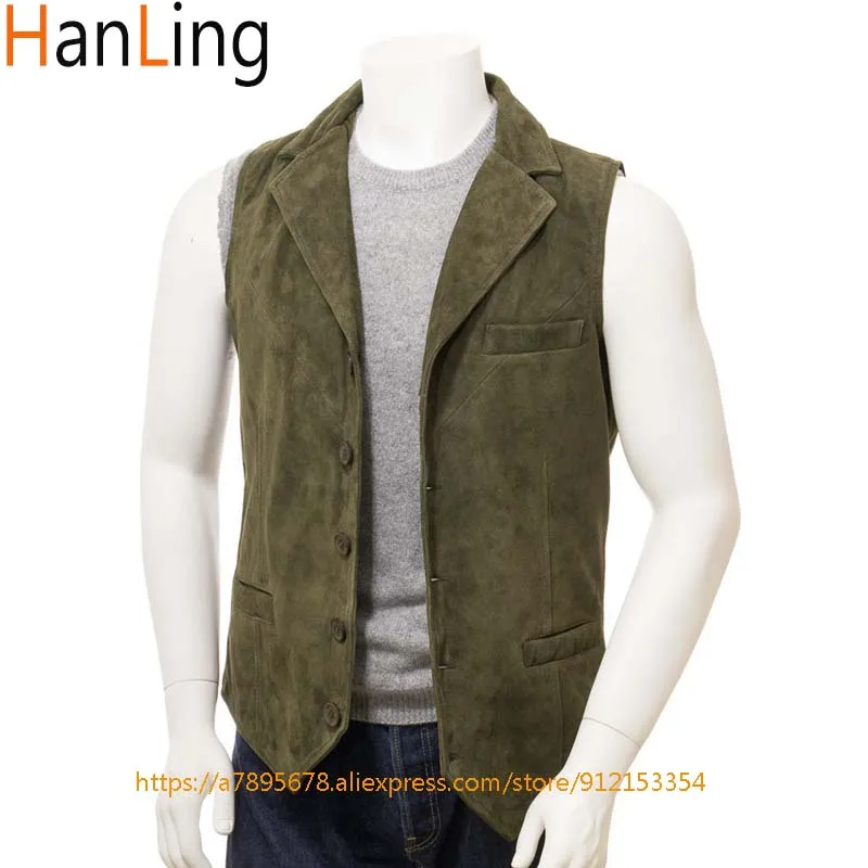 

Men's Vest Single Breasted Western Denim Suede Leather Sleeveless Jacket Steampunk Casual Waistcoat chaleco hombre