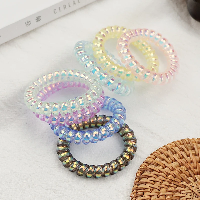 8pcs/Lot New Telephone Cord Elastic Ponytail Holders Girls Women Hair Ring Accessories Fashion Gradient Texture Hot Tie Gum