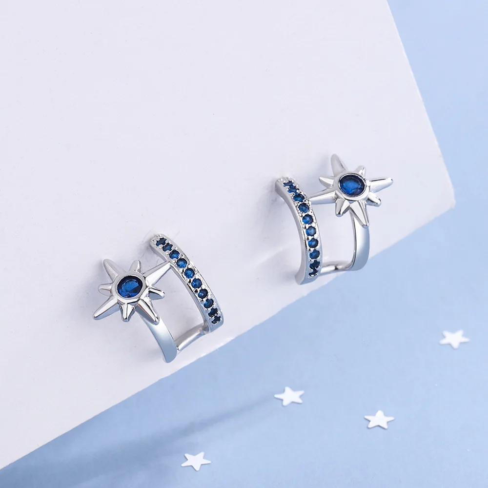 New Arrival 925 Silver Needle Trendy Blue Star Crystal Ladies Stud Earrings Jewelry For Women Christmas Gifts Cheap