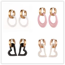 Xuanhua Ceramic Dorp Stainless Steel Buckle Earrings Heart-shaped Round Pink White Black Fashion Earrings